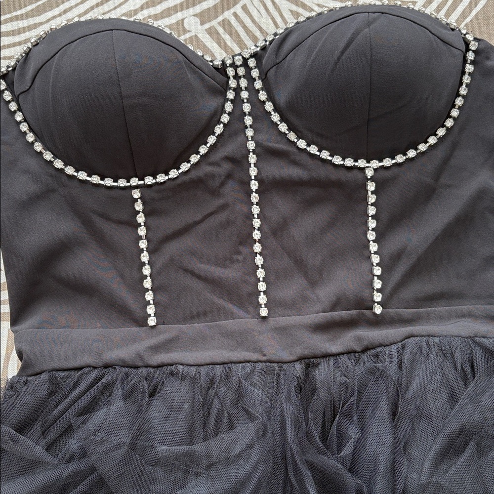 BLITHE LA black strapless tulle dress with rhinestones - Picture 11 of 12
